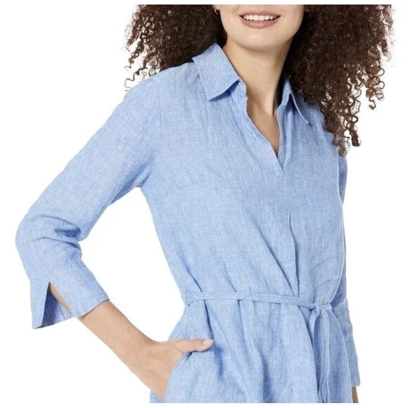 Lilly Pulitzer Dress Women's Large Beckon Blue Pilar Linen Tunic W/ Belt  Resort